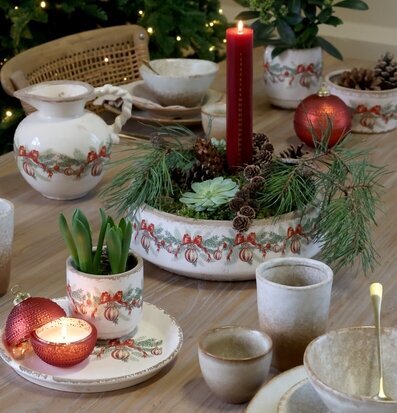 Fat med Julkulor och Rosetter Creme Ø30 cm Chic Antique för ljus, lyktor, växter krukor