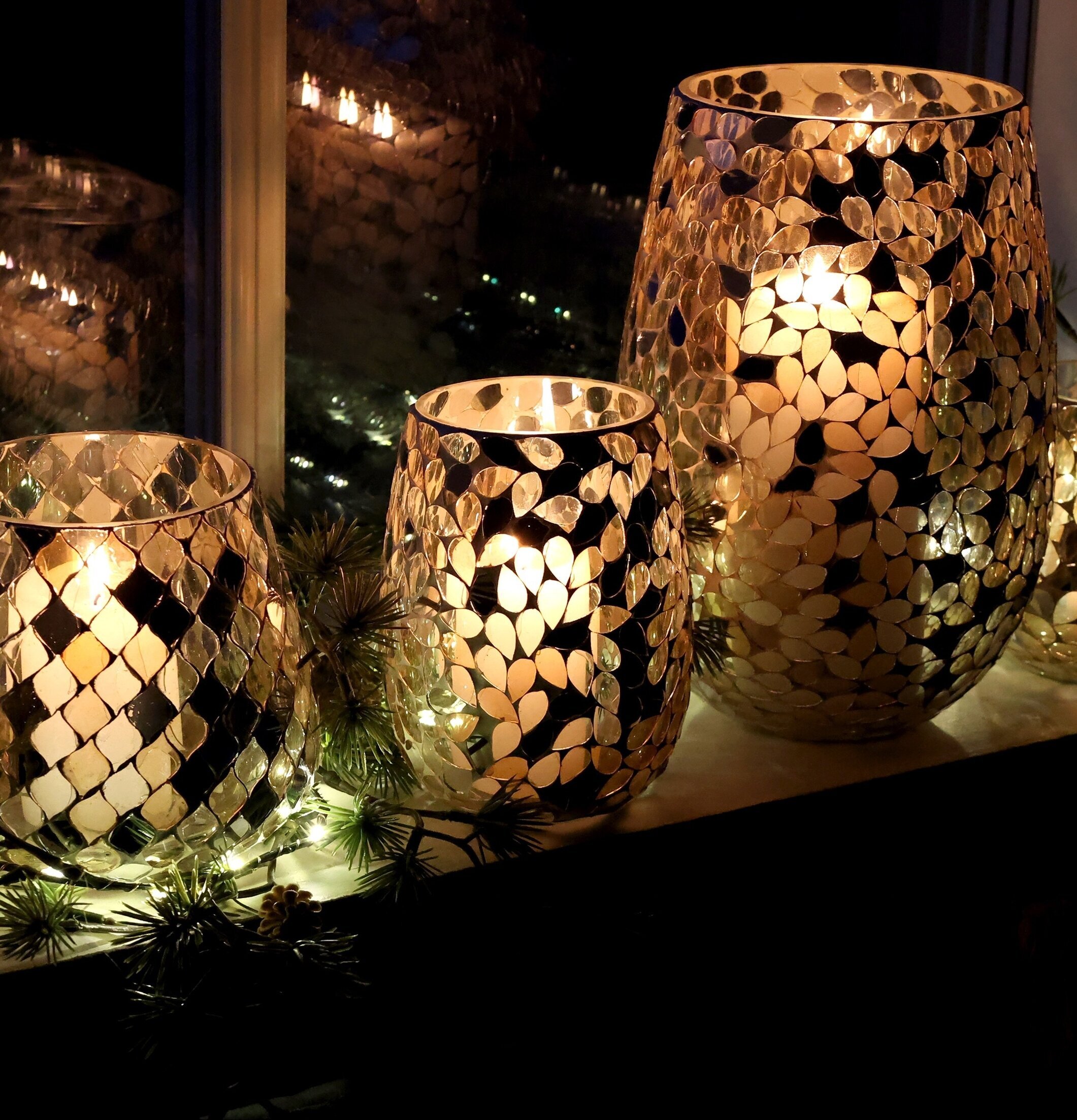 Hurricane Mosaik Champagne 23 cm Chic Antique Lyktor Endless Light Ljuslyktor
