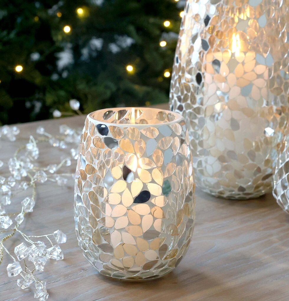 Hurricane Mosaik Champagne 14 cm Chic Antique Lyktor Endless Light Ljuslyktor