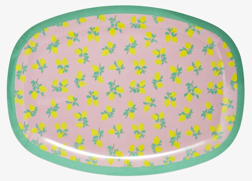 Tallrik Lemon Print från Rice med citronmönster och grön kant