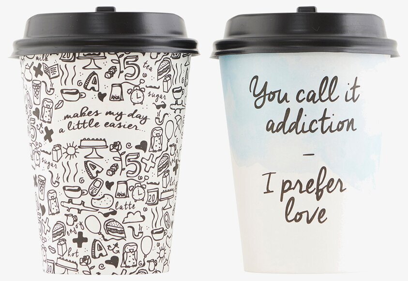 Kaffemugg ToGo från House Doctor med illustrationer och text