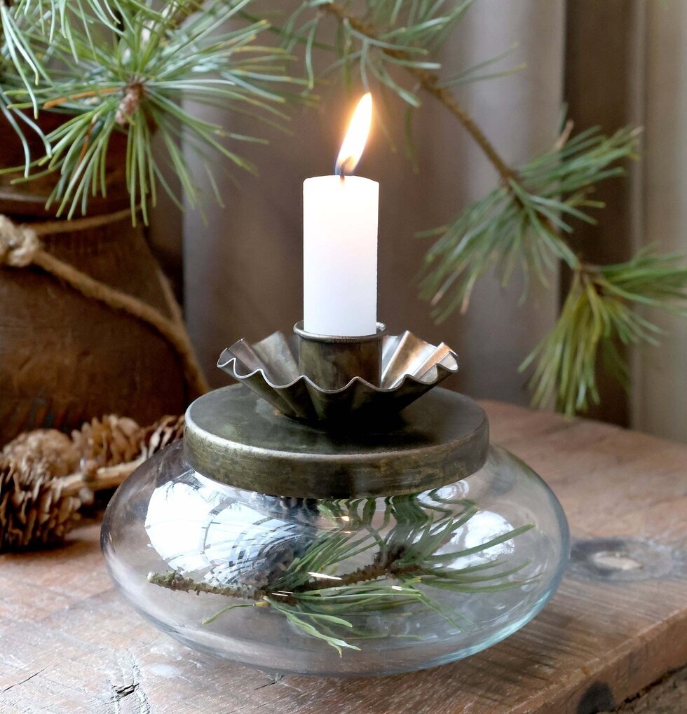 Ljusstake med Glasskål Antik Mässing Ø13 cm Chic Antique Ljusstakar Adventsstakar Ljushållare Ljushyllor