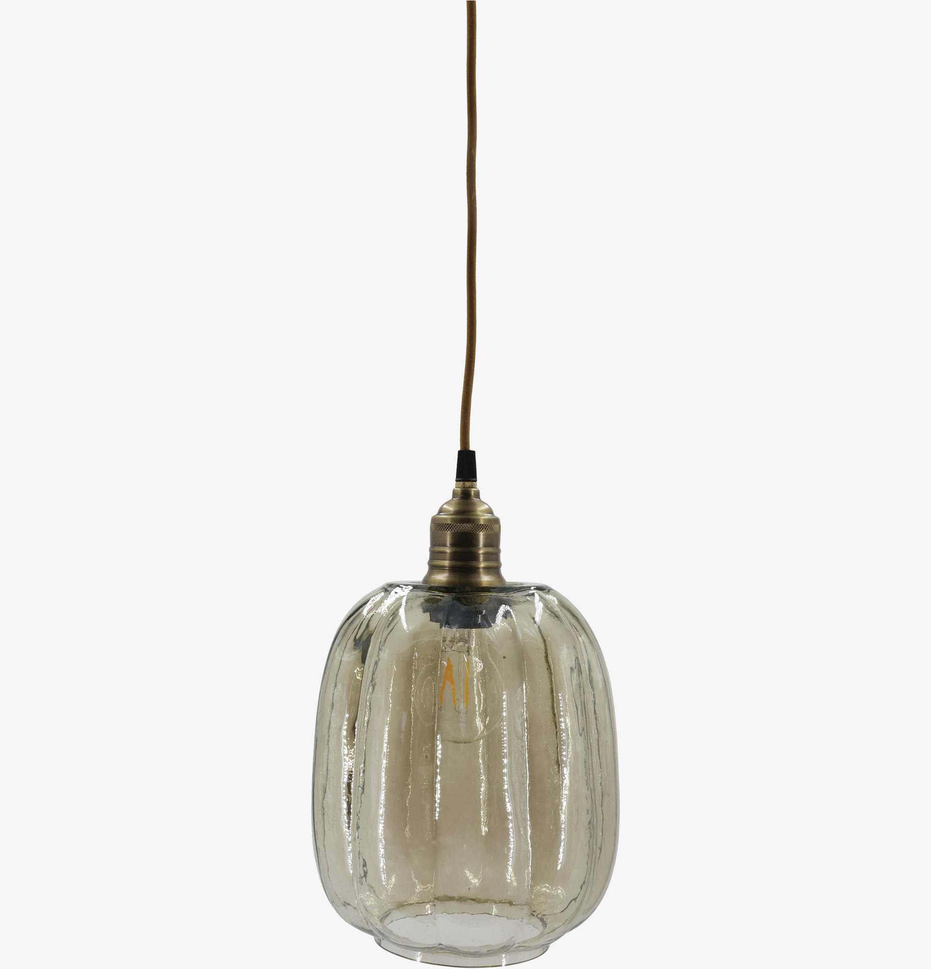 Taklampa Rökfärgat Glas med Mässingstopp 29 cm Chic Antique Lampor Taklampor Golvlampor Bordslampor LED-lampor Ledlampor Fönsterlampor