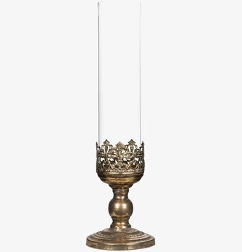 Foto: Glaslykta med guldbrun metallfot 43 cm