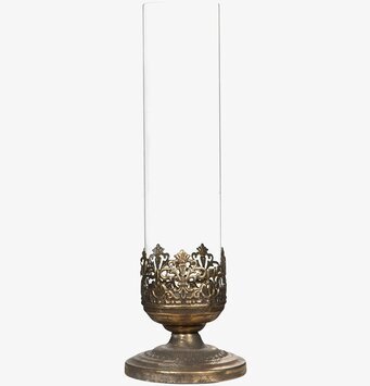 Foto: Ljuslykta i glas med guldbrun metallfot 38cm