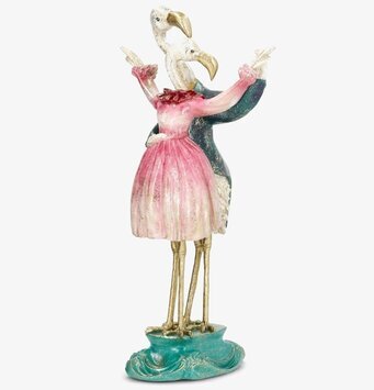 Bild på dansande flamingopar i rosa/blå med guld