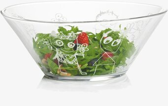 Glasskål Ø 25 cm från Poul Pava fylld med färgrik sallad