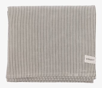 Foto: Randig duk i grön/beige med etikett 145x300