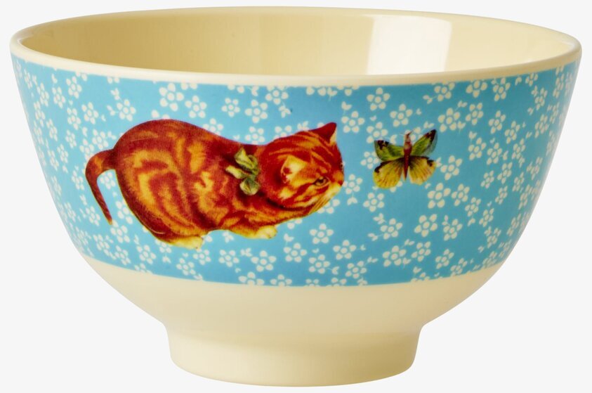 Skål Cat Print från Rice med färgglad katt- och fjärilsdesign