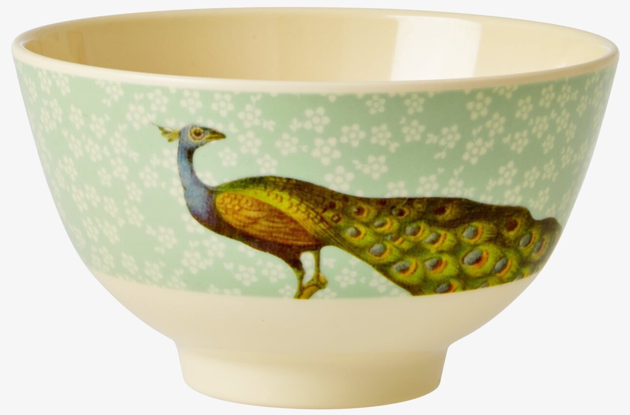 Skål Peacock Print från Rice med påfågel och blommönster