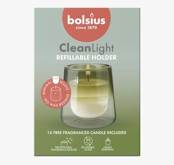 Foto av refillbar ljushållare på grön förpackning