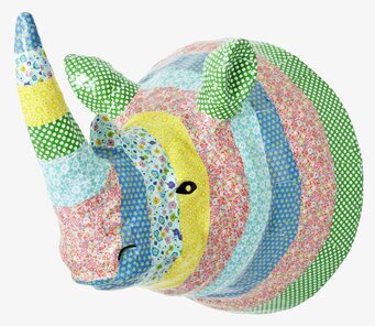 Paper Mache Rhino från Rice, färgglad och unik skulptur