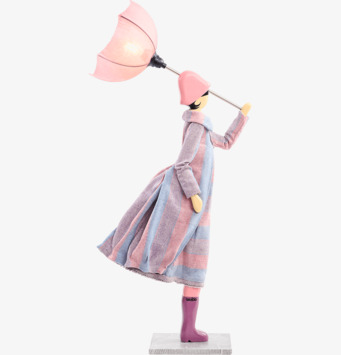 Bild: dekorativ bordslampa figur med paraply rosa ljus