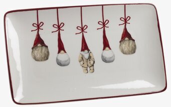 Foto: Rektangulär assiett med hängande tomtar jul 