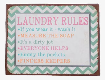 Plåtskylt Laundry Rules från Sass & Belle i vintage stil