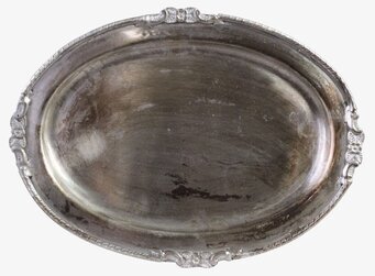 Foto: Ovalt serveringsfat i antik silver med patina