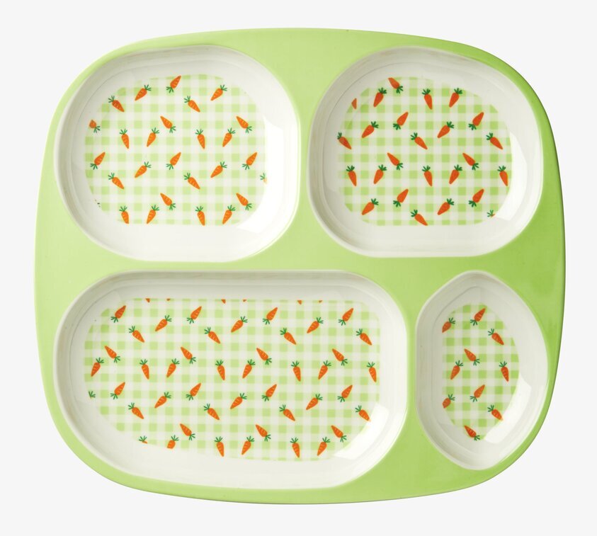 Barntallrik Gingham & Carrot Print 4-Fack från Rice