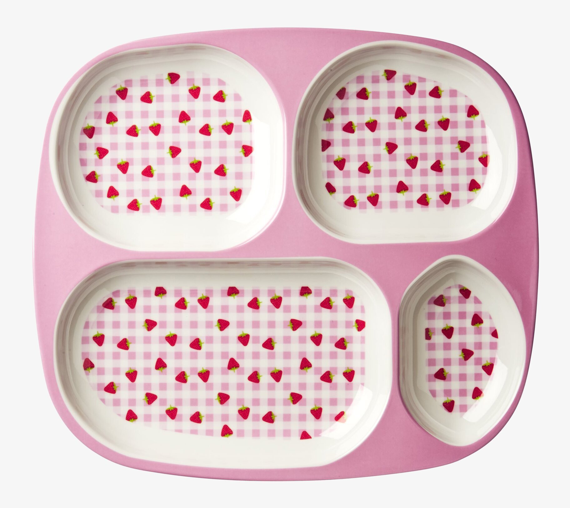 Barntallrik Gingham & Strawberry från Rice med fyra fack