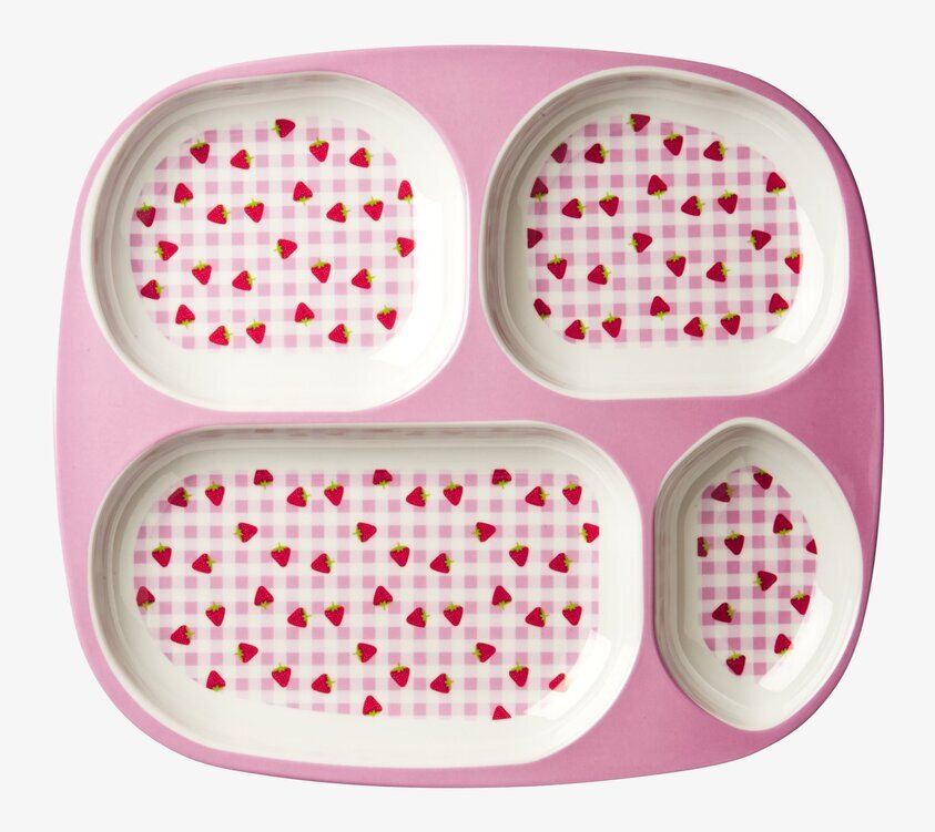 Barntallrik Gingham & Strawberry från Rice med fyra fack