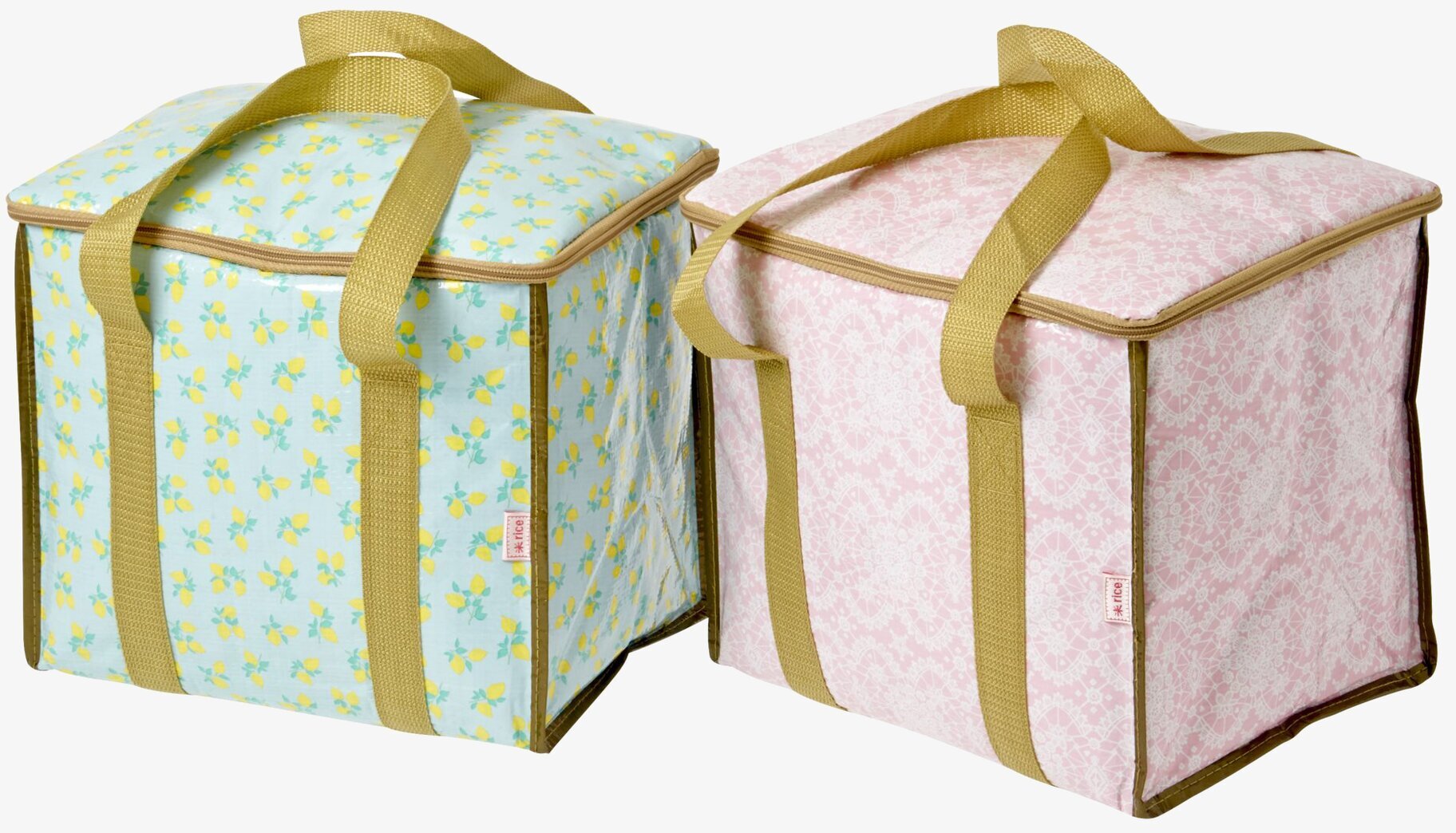 Kylväska Lace från Rice i blått citronmönster och rosa spets