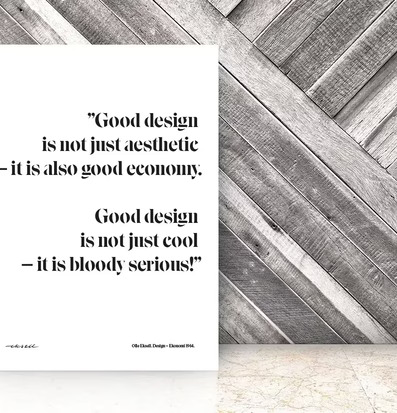 Poster Design 1964 från Olle Eksell lutad mot grå träpanel