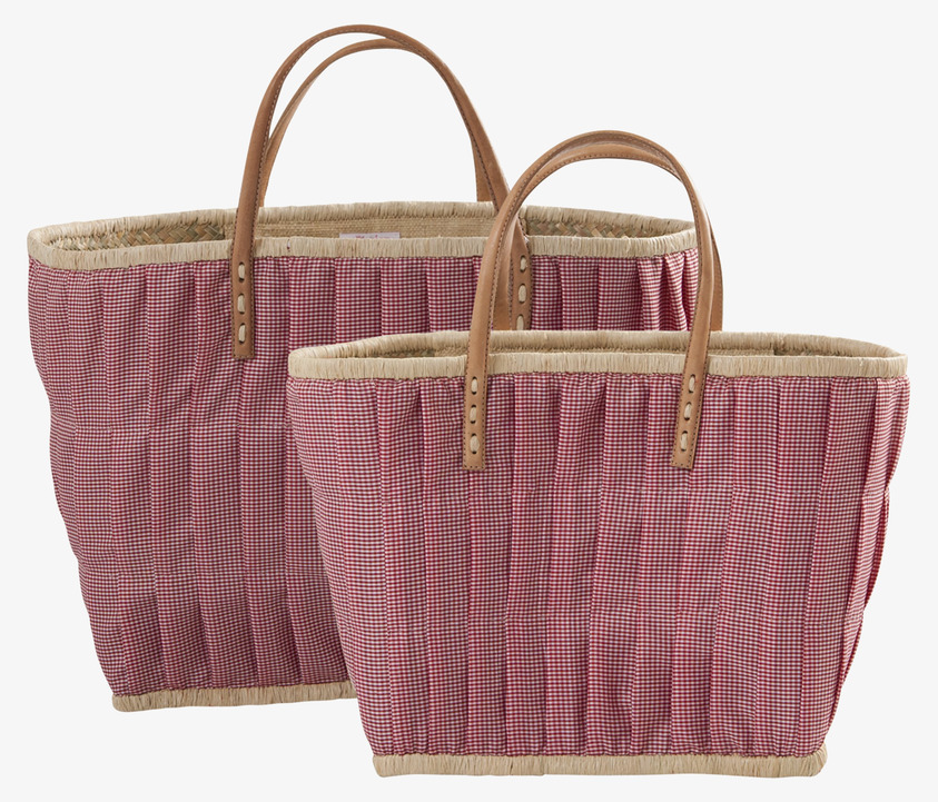 Raffia Väska - Check Red från Rice mot vit bakgrund