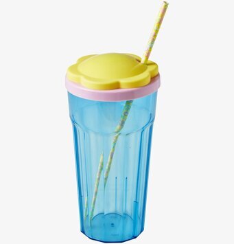 Rice Plastmugg Med Lock med färgglad blomdesign och sugrör