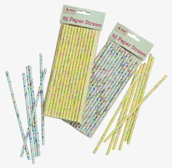 Sugrör 25-Pack Gul från Rice i färgglada pappersmönster