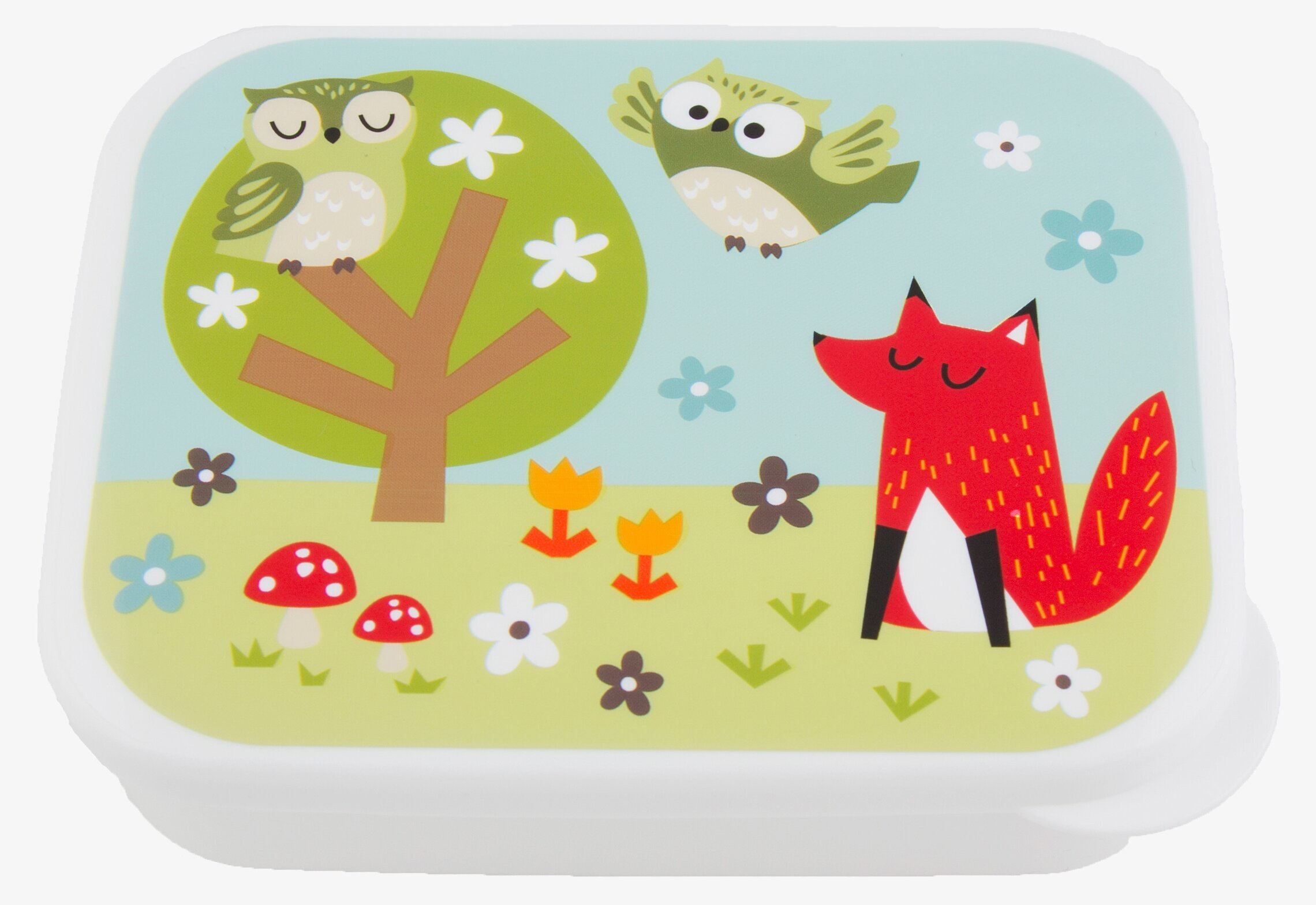 Lunchbox Räv från Sass & Belle med färgglad skogsscen