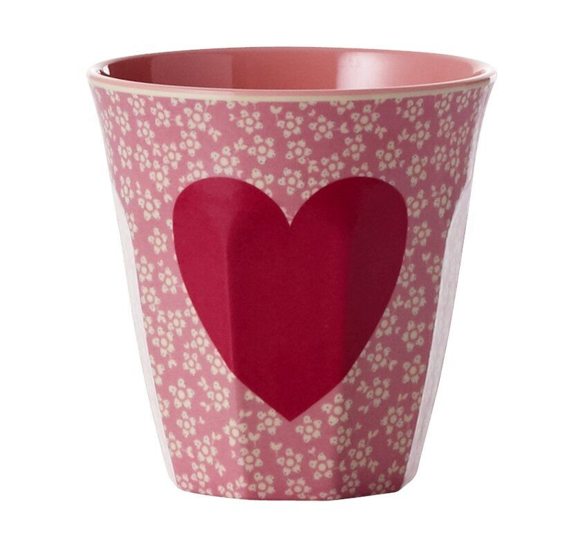 Mugg Heart Print Korall från Rice med hjärta och blommor