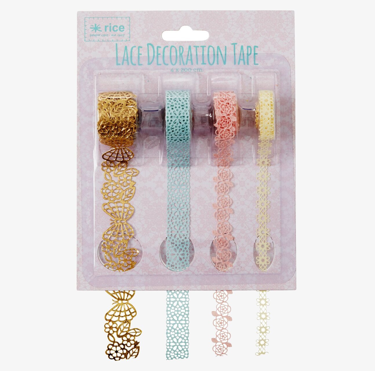 Dekorationstejp 4-Pack från Rice med färgglada spetsmönster