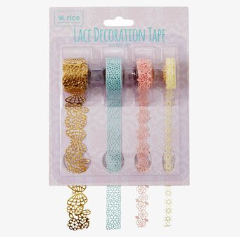 Dekorationstejp 4-Pack från Rice med färgglada spetsmönster