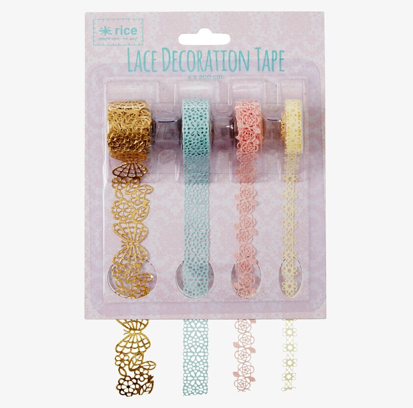 Dekorationstejp 4-Pack från Rice med färgglada spetsmönster