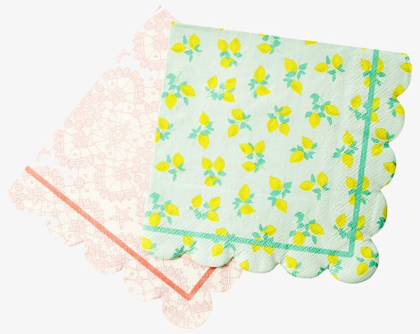 Napkins With Scallop Edge från Rice med citron- och spetstryck