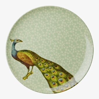 Assiett Peacock Print från Rice med färgrikt påfågelsmotiv