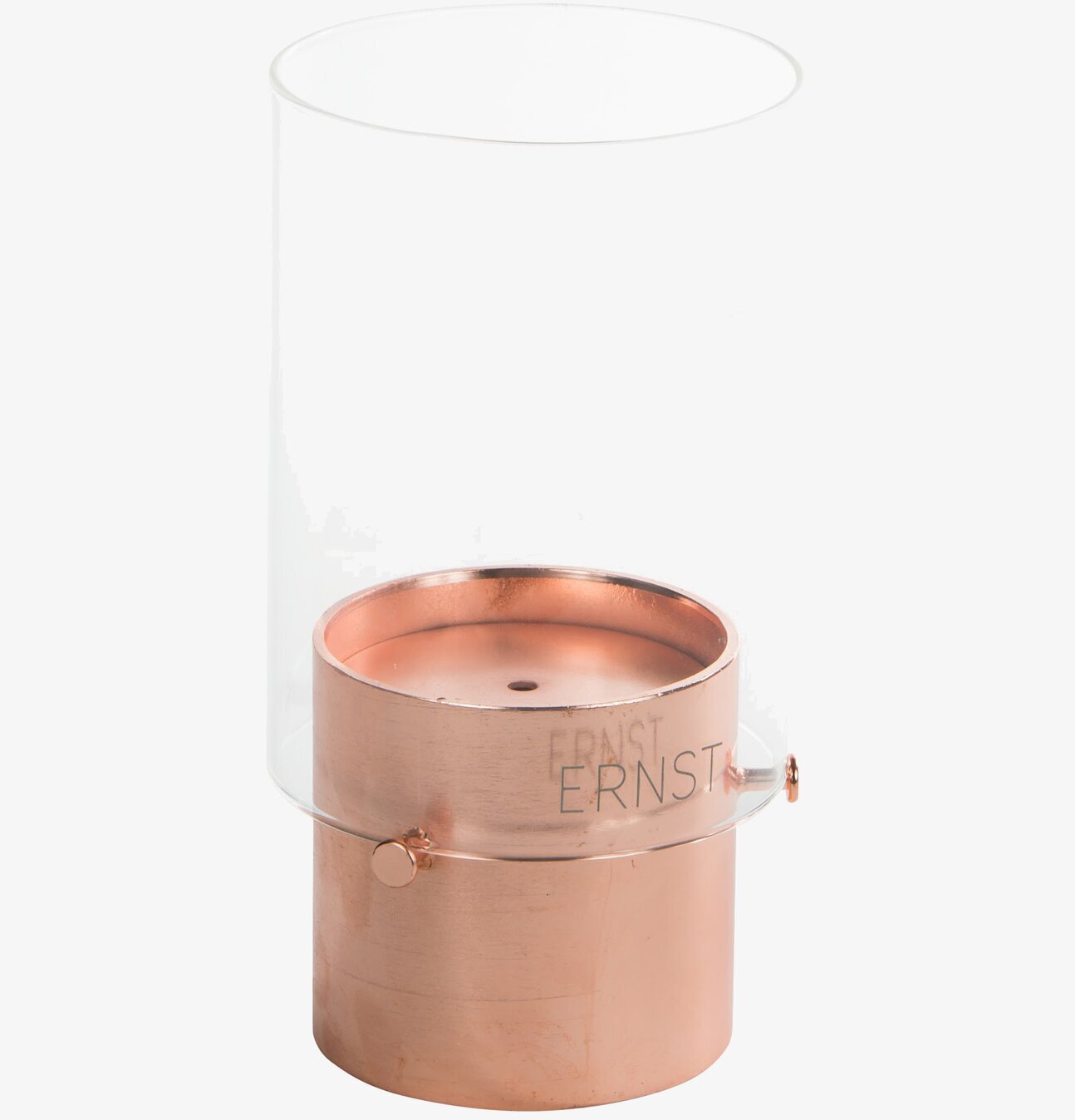 Rund Lykta Koppar Låg från Ernst med kopparbas och glascylinder