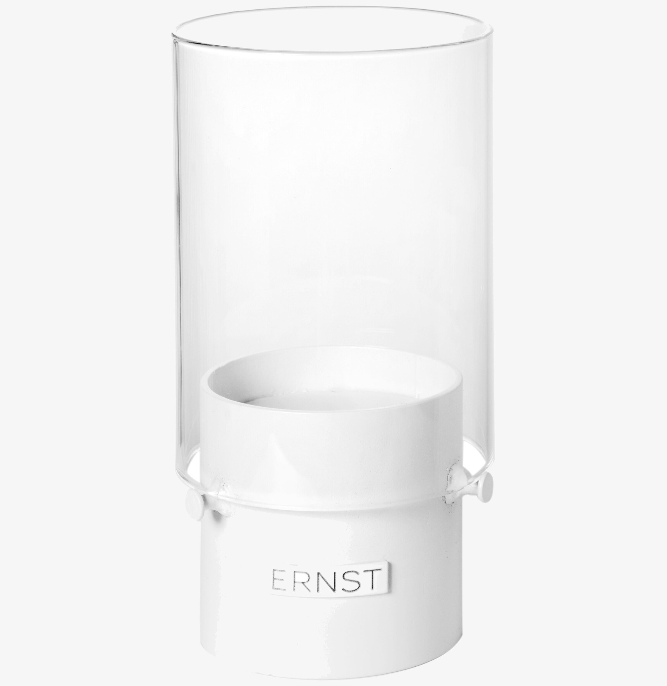 Rund Lykta Vit Låg från Ernst i vitlackad metall och glas