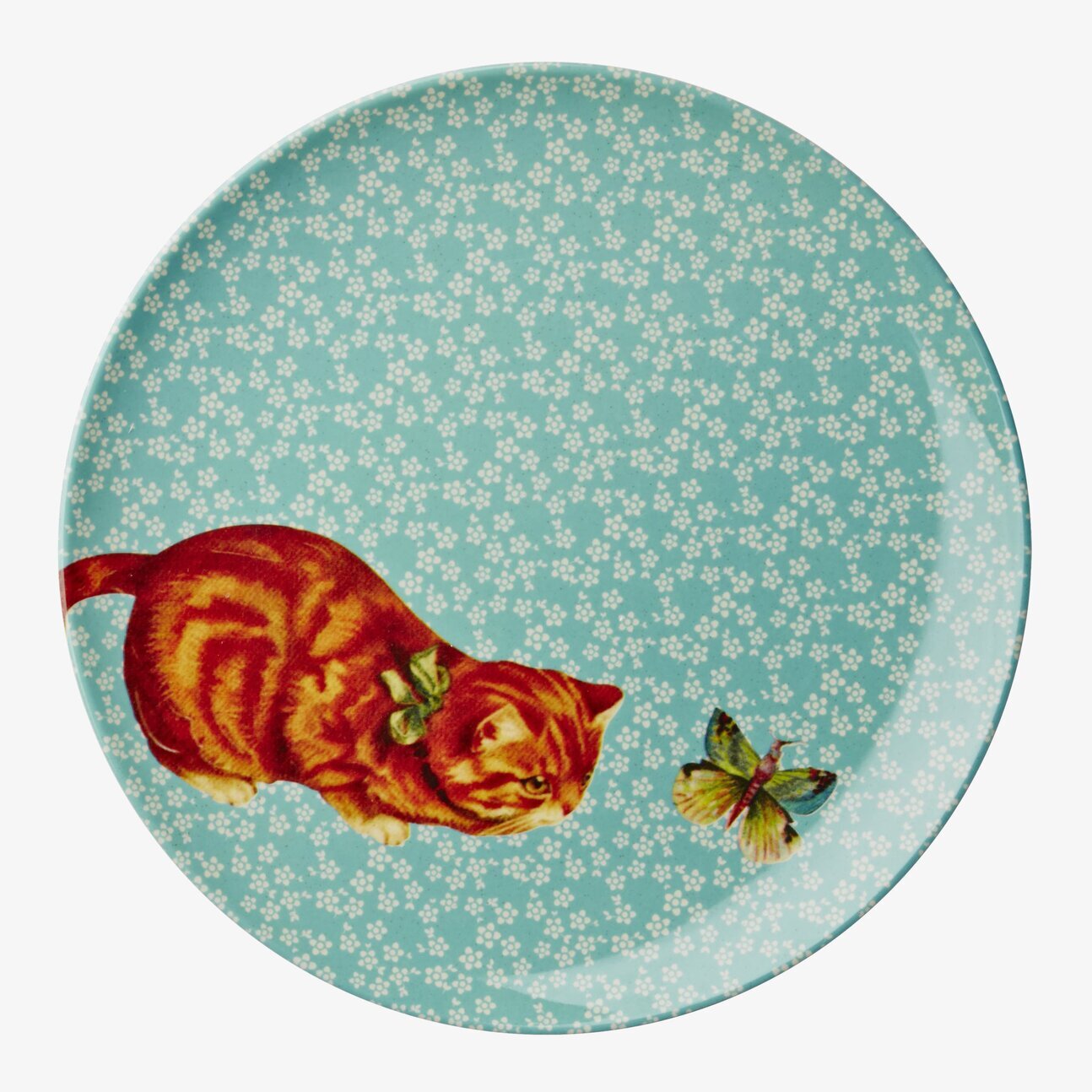 Assiett Cat Print från Rice med katt- och fjärilsmotiv