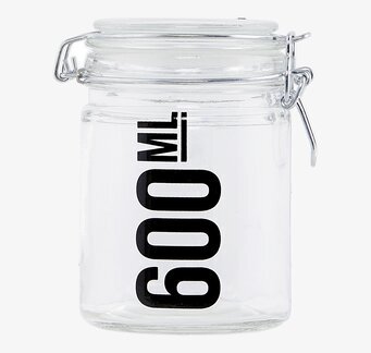 Glasburk 600 ml från House Doctor med metallklämma och text
