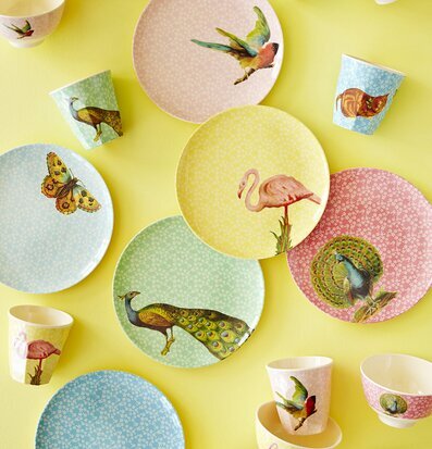 Assiett Cat Print från Rice med katt- och fjärilsmotiv