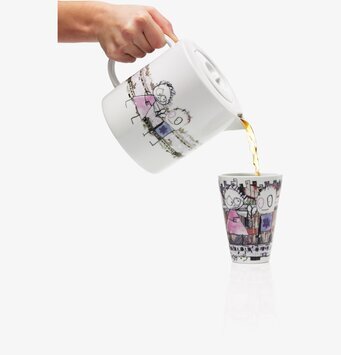 Tekanna Be Friends från Poul Pava med lekfulla illustrationer