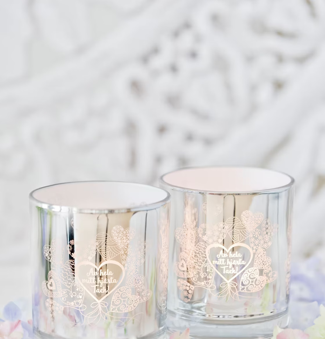 Tack - Majas Cottage ljuslyktor med hjärtmönster och text