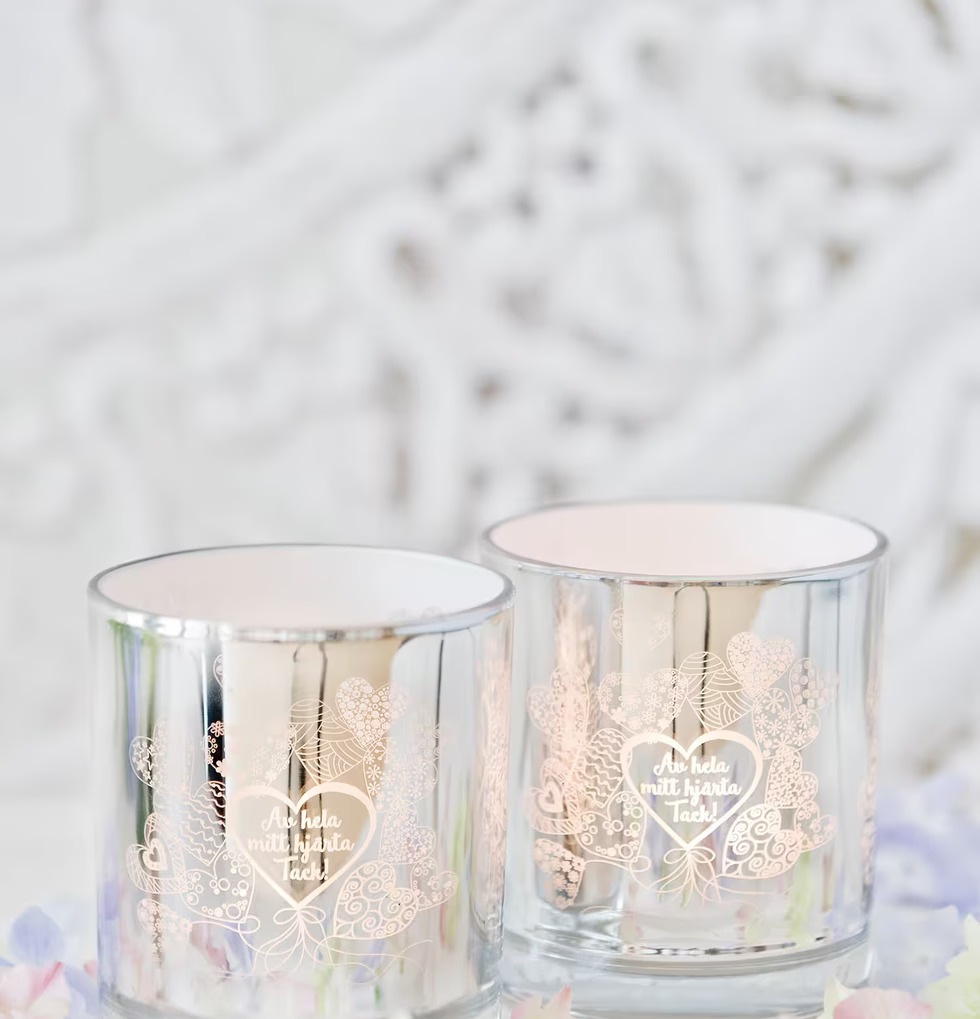 Tack - Majas Cottage ljuslyktor med hjärtmönster och text