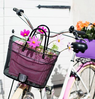 Väska Liten Hinza Svart från Hinza i cykelkorg med blommor