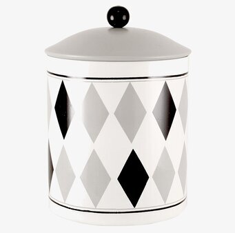 Bild av en stilfull plåtburk med geometriskt mönster