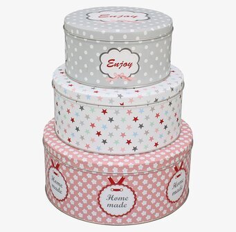 Tin Boxes Home Made från Krasilnikoff, staplade plåtlådor