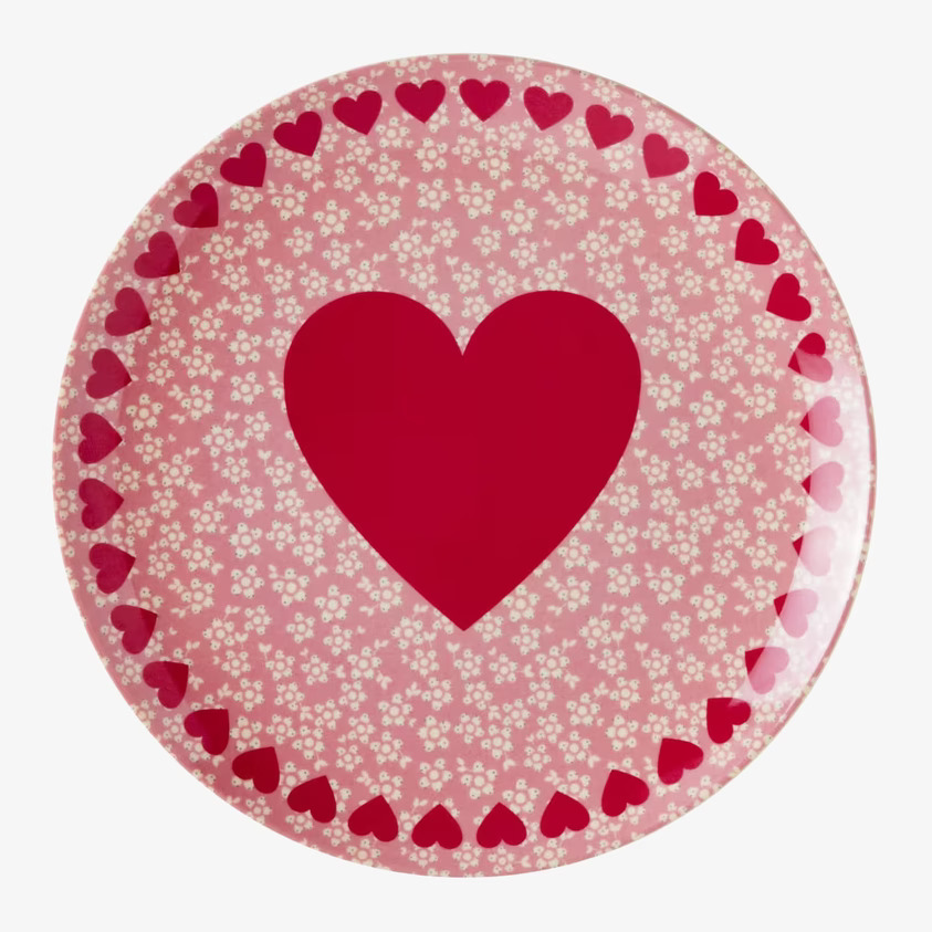Desserttallrik Heart Print från Rice med hjärt- och blommönster