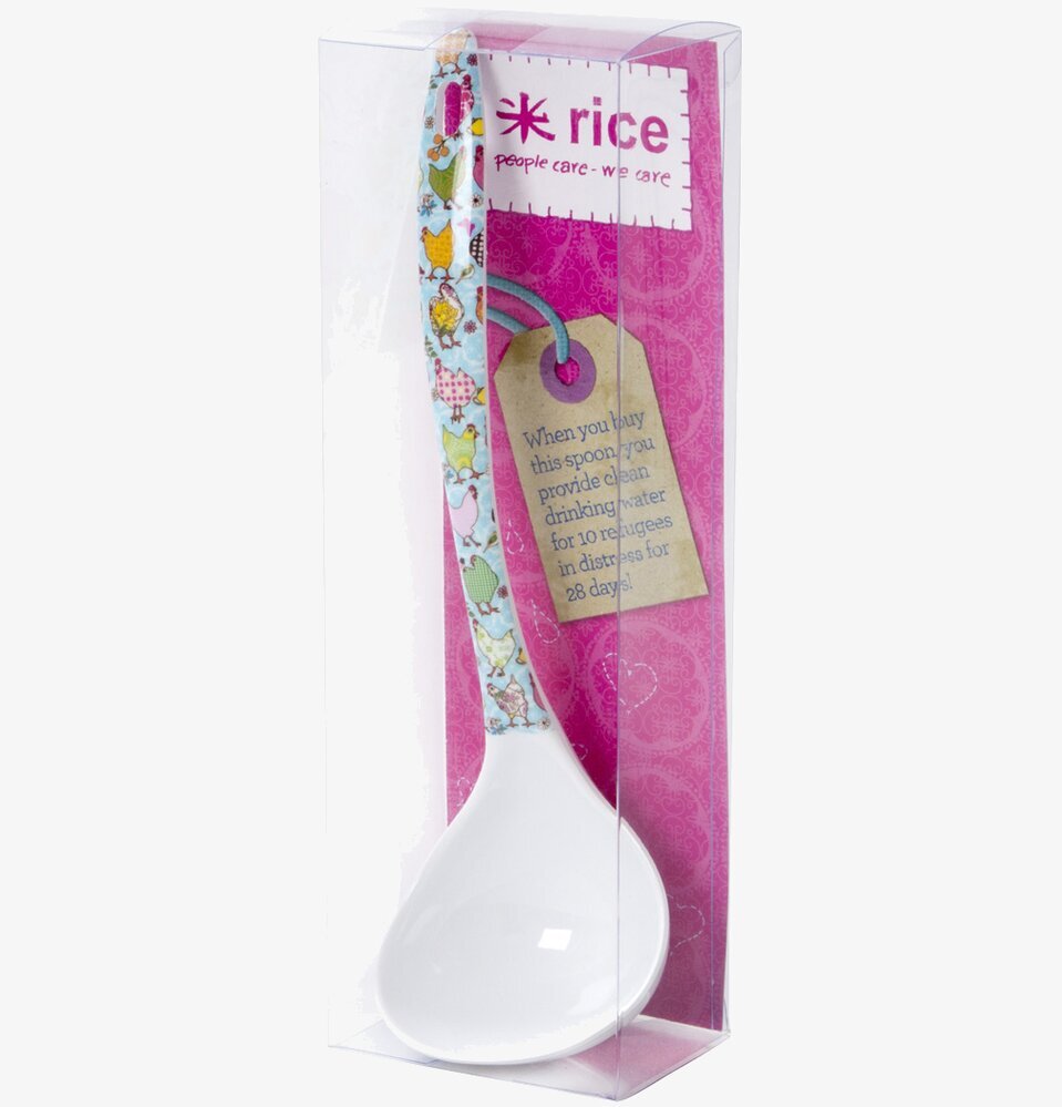 Soppslev Melamin från Rice med färgglatt handtag och vit sked