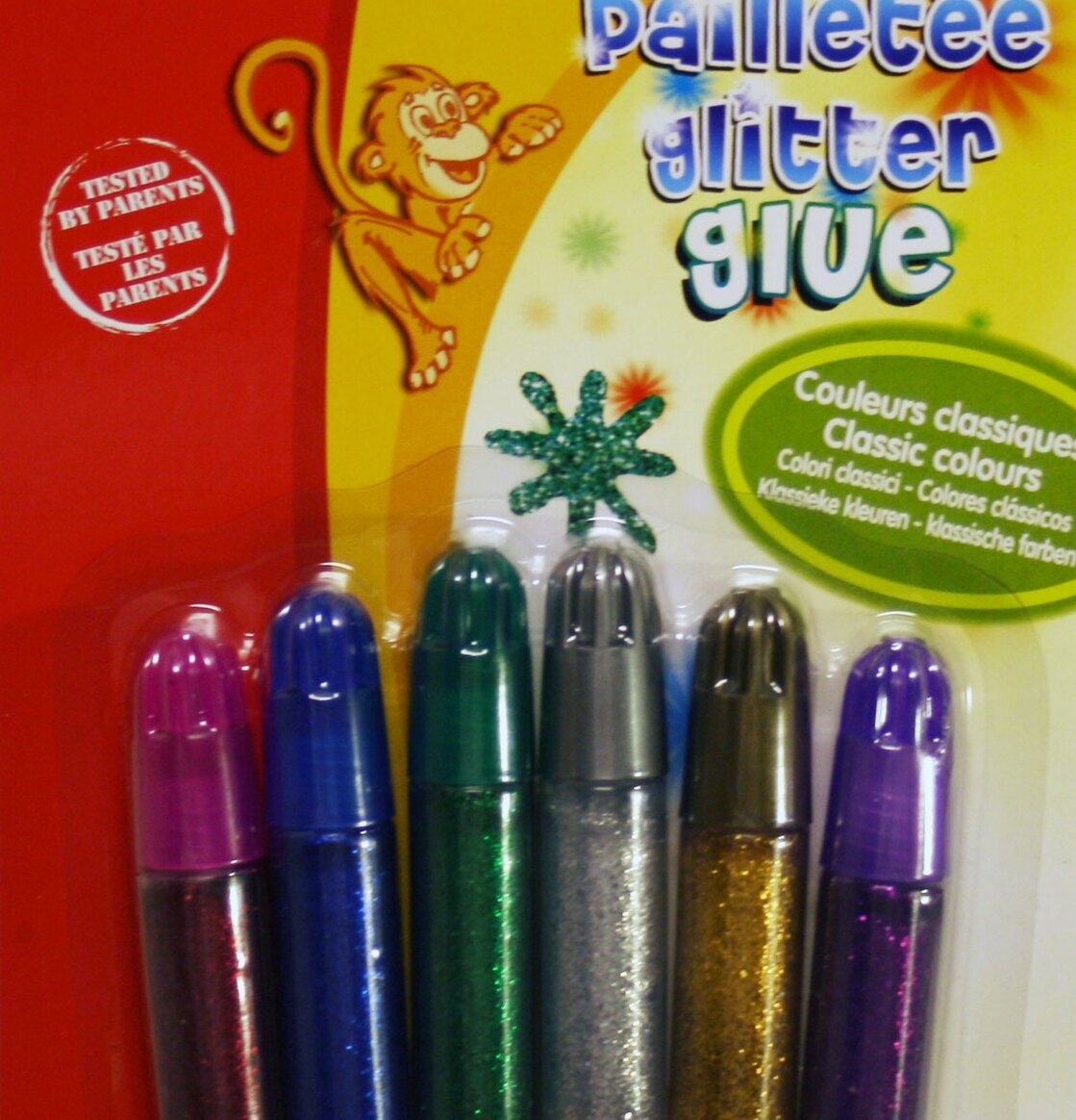 Glitterlim Klassisk, 6 färger från Color & Co för pyssel