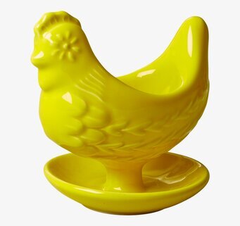 Äggkopp Höna Gul från Rice i klargul keramik på neutral bakgrund